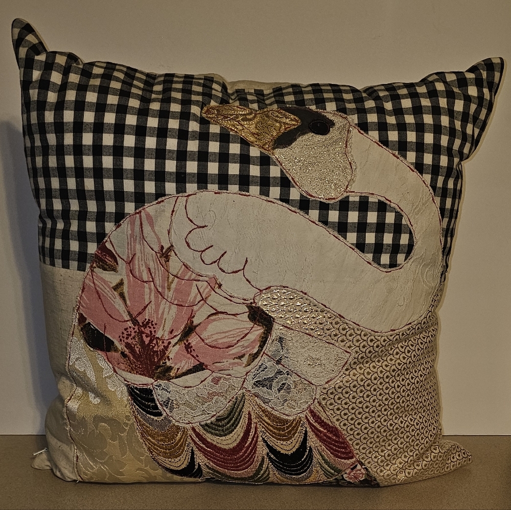 Carola Van Dyke Patchwork Swan Throw Pillow